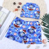 Kid Boys Print Trains Swimwear Trunks Swim Boxer Shorts With Cap