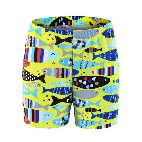 Kid Boys Print Sea Fish Swimwear Trunks Swim Boxer Shorts With Cap