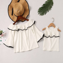 Mommy and Me Off The Shoulder Ruffles White Blouse