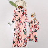 Mommy and Me Family Matching Long Sleeves Flowers Maxi Dresses