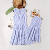 Mommy and Me Plaid Bowknot Family Matching Sleeveless Dresses