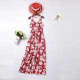 Mommy and Me  Family Matching Sleeveless Red Flowers Maxi Dresses