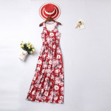 Mommy and Me  Family Matching Sleeveless Red Flowers Maxi Dresses