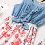 Mommy and Me Blue Denim Flower Family Matching Sleeveless Dresses