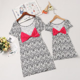 Mommy and Me Geometric Pattern Bowknot Family Matching Bodycon Dress