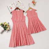 Mommy and Me Plaid Bowknot Family Matching Sleeveless Dresses