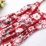 Mommy and Me  Family Matching Sleeveless Red Flowers Maxi Dresses