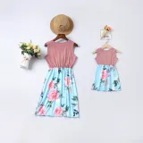 Mommy and Me Pink Flowers Family Matching Sleeveless Dress