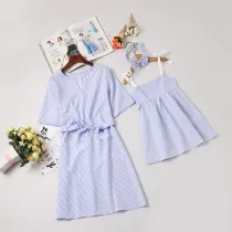 Mommy and Me Blue Stripes Family Matching A-line Dress