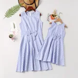 Mommy and Me Plaid Bowknot Family Matching Sleeveless Dresses