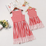 Mommy and Me Red Stripes Family Matching Vest Dresses
