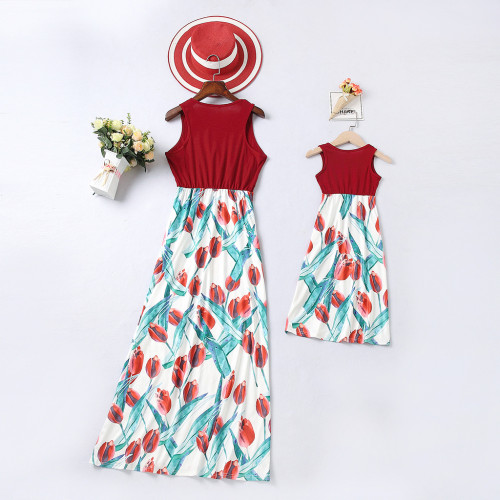 Mommy and Me Tulip Flowers Family Matching Maxi Dresses