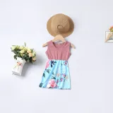 Mommy and Me Pink Flowers Family Matching Sleeveless Dress