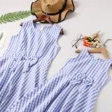 Mommy and Me Plaid Bowknot Family Matching Sleeveless Dresses