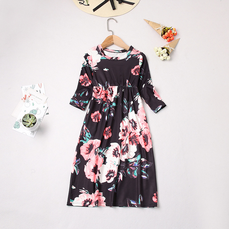Mommy And Me Dresses Floral Print Stitching Maxi Dress Family