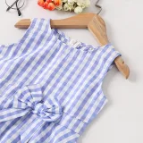 Mommy and Me Plaid Bowknot Family Matching Sleeveless Dresses