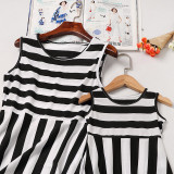 Mommy and Me Black Stripes Family Matching Sleeveless Casual Dress