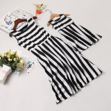 Mommy and Me Black Stripes Family Matching Sleeveless Casual Dress