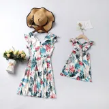 Mommy and Me Ruffles Sleeve  Family Matching Backless Flower Dresses