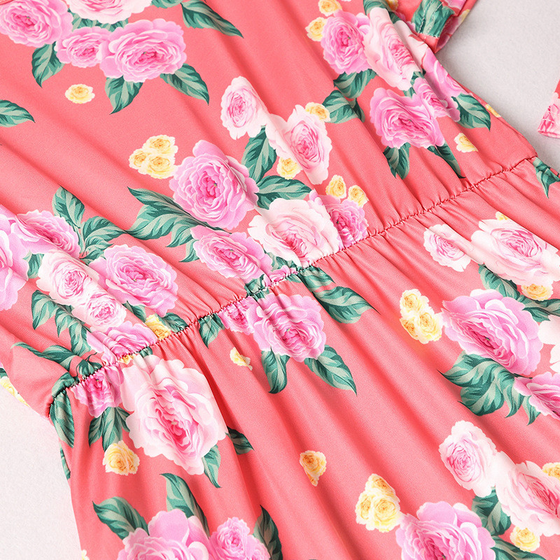 Mommy and Me Pink Flowers Family Matching Maxi Dresses