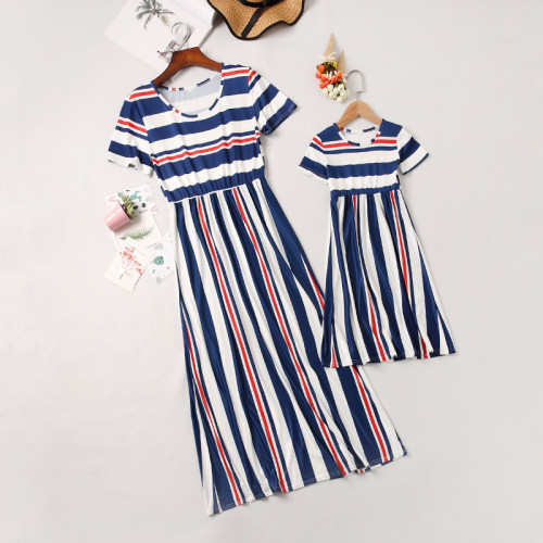 Mommy and Me Navy Stripes Family Matching Maxi Dresses
