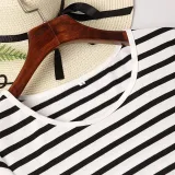 Mommy and Me Black Stripes Family Matching White Casual T-shirt Dress
