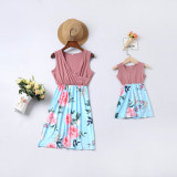 Mommy and Me Pink Flowers Family Matching Sleeveless Dress