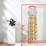 Mommy and Me Grey Stripes Yellow Flowers Family Matching Maxi Dresses