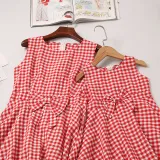 Mommy and Me Plaid Bowknot Family Matching Sleeveless Dresses