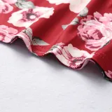 Mommy and Me  Family Matching Sleeveless Red Flowers Maxi Dresses
