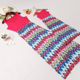 Mommy and Me Geometric Pattern Family Matching Maxi Dress
