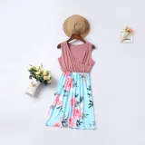Mommy and Me Pink Flowers Family Matching Sleeveless Dress