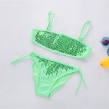 Kid Girls' Sequins Bikini Set Stripes Beach Swimwear 2 Pieces Swimsuit