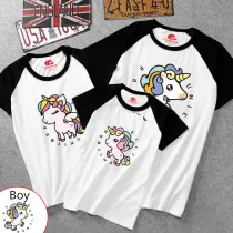Matching Color Family Prints Cute Unicon T-shirts
