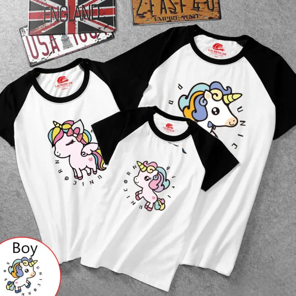 Matching Color Family Prints Cute Unicon T-shirts
