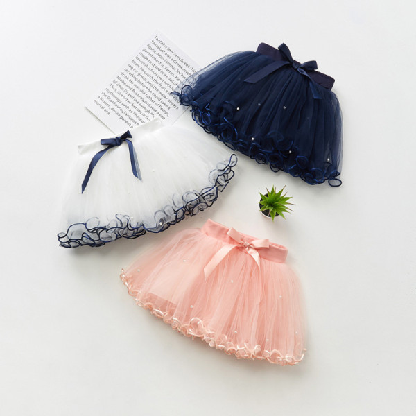 Kid Girl Bowknot Pearls Tutu Skirt