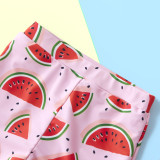 Family Matching Swimwear Print Watermelon Cut Out Bikini Set and Truck Shorts