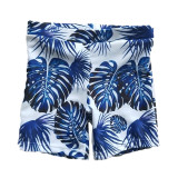 Family Matching Swimwear Print Blue Leaves Bikini Set and Truck Shorts
