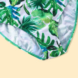 Family Matching Swimwear Green Leaves Ruffles Swimsuit and Truck Shorts