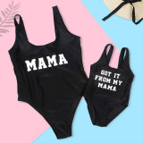 Family Matching Swimwear MAMA PAPA Slogan Black Swimsuit and Truck Shorts