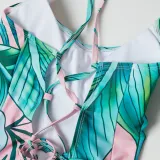 Family Matching Swimwear Print Green Leaves Swimsuit and Truck Shorts