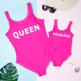 Family Matching Swimwear Print King Queen Prince Princess Swimsuit and Truck Shorts