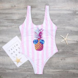 Family Matching Swimwear Pink Stripes Pineapple Swimsuit and Truck Shorts