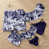 Family Matching Swimwear Print Leaves Bikini Swimsuit and Truck Shorts