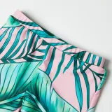 Family Matching Swimwear Print Green Leaves Swimsuit and Truck Shorts