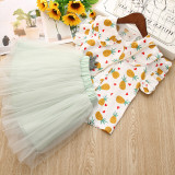 Kid Girl Print Pineapples Ruffles Bloues and Tutu Skirt with Bag Outfits