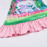 Kid Girl Print Rainbow Unicon Ruffles Sleepwear Dresses