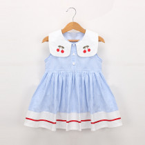 Kid Girl Blue Stripes Cherries Sleeveless  Dress