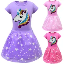 Kid Girl Sequins Unicon Stars Tutu A-line Dresses