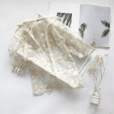 Kid Girl White Lace Crochet Flowers Hooded Thin Coat